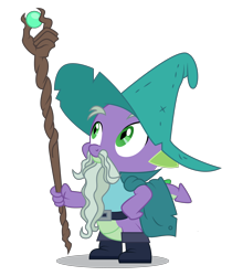 Size: 4202x5000 | Tagged: safe, artist:dragonchaser123, character:spike, species:dragon, episode:the break up break down, absurd resolution, boots, cloak, clothing, dungeons and dragons, fake beard, garbuncle, hat, magic staff, male, ogres and oubliettes, shoes, simple background, solo, transparent background, vector, wizard, wizard hat