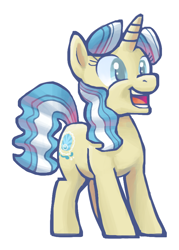 Size: 662x925 | Tagged: safe, artist:needsmoarg4, species:pony, species:unicorn, female, mare, open mouth, sapphire shores (blind bag), simple background, smiling, solo, white background