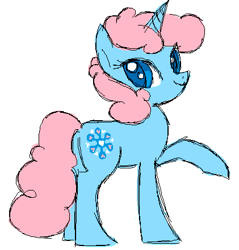 Size: 421x441 | Tagged: safe, artist:needsmoarg4, character:snowcatcher, species:pony, species:unicorn, female, mare, raised hoof, simple background, smiling, solo