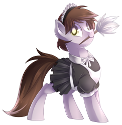 Size: 3023x3108 | Tagged: safe, artist:drawntildawn, oc, oc only, oc:cecil eclipse, species:pegasus, species:pony, clothing, commission, crossdressing, duster, maid, male, simple background, solo, stallion, transparent background
