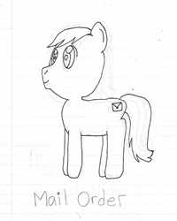 Size: 534x669 | Tagged: safe, artist:nightshadowmlp, oc, oc only, oc:mail order, parent:derpy hooves, parent:doctor whooves, parents:doctorderpy, species:earth pony, species:pony, grayscale, lined paper, male, monochrome, offspring, solo, stallion, traditional art
