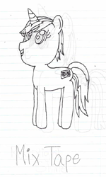 Size: 421x702 | Tagged: safe, artist:nightshadowmlp, oc, oc only, oc:mix tape, parent:octavia melody, parent:vinyl scratch, parents:scratchtavia, species:pony, species:unicorn, female, grayscale, lined paper, magical lesbian spawn, mare, monochrome, offspring, solo, traditional art