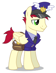 Size: 3816x4929 | Tagged: safe, artist:dragonchaser123, species:pegasus, species:pony, episode:wonderbolts academy, absurd resolution, care package, clothing, hat, male, necktie, postman's hat, saddle bag, simple background, solo, special delivery, stallion, transparent background, uniform, vector