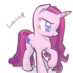 Size: 800x800 | Tagged: safe, artist:needsmoarg4, character:twinkleshine (toy line), species:pony, species:unicorn, female, frown, mare, raised hoof, solo