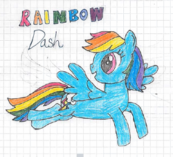 Size: 541x491 | Tagged: safe, artist:nightshadowmlp, character:rainbow dash, female, graph paper, happy, smiling, solo, text, traditional art
