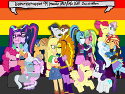 Size: 3413x2561 | Tagged: safe, artist:bigpurplemuppet99, character:adagio dazzle, character:apple bloom, character:applejack, character:aria blaze, character:diamond tiara, character:feather bangs, character:flash sentry, character:fluttershy, character:lemon zest, character:pinkie pie, character:pipsqueak, character:rarity, character:rumble, character:silver spoon, character:somnambula, character:sonata dusk, character:sunset shimmer, character:sweetie belle, character:trixie, character:twilight sparkle, character:twilight sparkle (scitwi), species:eqg human, ship:rarishy, ship:silvertiara, ship:suntrix, ship:sweetiebloom, g4, my little pony: equestria girls, my little pony:equestria girls, dazzlejack, female, gay, kissing, lemonata, lesbian, male, pinkambula, pride month, rule 63, shipping, sparkleblaze
