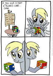 Size: 555x792 | Tagged: safe, artist:kturtle, character:derpy hooves, species:pegasus, species:pony, comic, female, mare, rubik's cube, smiling, solo, when you see it