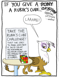 Size: 555x730 | Tagged: safe, artist:kturtle, character:gilda, species:griffon, comic, female, lame, rubik's cube, solo