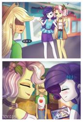 Size: 1100x1600 | Tagged: safe, artist:tcn1205, character:applejack, character:rarity, character:vignette valencia, ship:rarijack, equestria girls:rollercoaster of friendship, g4, my little pony: equestria girls, my little pony:equestria girls, ..., cellphone, cute, female, humanized, jealous, lesbian, me my selfie and i, meme, phone, pony coloring, raribetes, shipping, smartphone, smiling, valenciadorable, vignette valencia, waifu thief