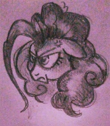 Size: 1008x1155 | Tagged: safe, artist:smirk, character:pinkie pie, species:earth pony, species:pony, angry, bust, cross-popping veins, doodle, monochrome, pencil drawing, pink, sketch, traditional art
