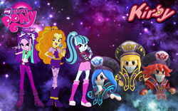 Size: 1440x900 | Tagged: safe, artist:arcgaming91, artist:mixiepie, character:adagio dazzle, character:aria blaze, character:sonata dusk, my little pony:equestria girls, crossover, flamberge, francisca, jambastion mages, kirby, kirby star allies, the dazzlings, zan partizanne