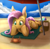 Size: 1669x1643 | Tagged: safe, artist:otakuap, character:fluttershy, species:crab, species:pegasus, species:pony, g4, beach, beach ball, big ears, book, cloud, female, head in hooves, hooves on cheeks, lying down, mare, prone, sky, solo, towel, umbrella