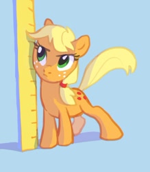 Size: 433x495 | Tagged: safe, artist:tomatocoup, character:applejack, appletini, cute, female, jackabetes, micro, ruler, size chart, smol, solo, tiny ponies