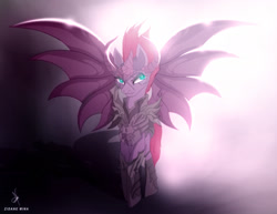 Size: 1680x1300 | Tagged: safe, artist:zidanemina, character:tempest shadow, species:alicorn, species:pony, g4, anime crossover, armor, crossover, eye scar, female, mare, saint seiya, scar, smiling, solo, surplice, surplice armor, wings, wyvern