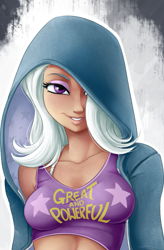 Size: 923x1409 | Tagged: safe, artist:ponut_joe, edit, character:trixie, my little pony:equestria girls, breasts, clothing, cropped, female, hoodie, human coloration, smiling, solo