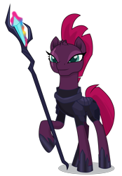 Size: 3848x5527 | Tagged: safe, artist:dragonchaser123, character:tempest shadow, species:pony, species:unicorn, my little pony: the movie (2017), absurd resolution, armor, broken horn, eye scar, female, leg hold, mare, scar, simple background, solo, staff, staff of sacanas, transparent background, vector