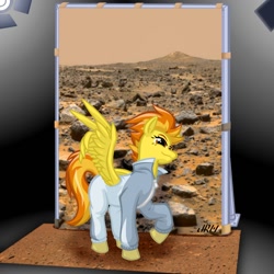Size: 1000x1000 | Tagged: safe, artist:texasuberalles, part of a set, character:spitfire, species:pegasus, species:pony, fanfic:the maretian, colored hooves, crossover, fanfic, fanfic art, female, mare, mars, pose, solo, tracksuit, wing hands
