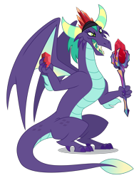 Size: 4049x5200 | Tagged: safe, artist:dragonchaser123, character:gaius, species:dragon, episode:the hearth's warming club, g4, my little pony: friendship is magic, absurd resolution, bloodstone scepter, dragon crown, dragon lord, gem, male, open mouth, simple background, solo, transparent background, vector