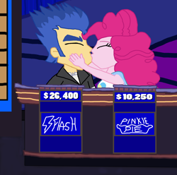 Size: 1900x1884 | Tagged: safe, artist:bigpurplemuppet99, character:flash sentry, character:pinkie pie, my little pony:equestria girls, female, jeopardy, kissing, male, pinkiesentry, shipping, straight