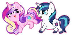 Size: 820x410 | Tagged: safe, artist:missmele-madness, character:princess cadance, character:shining armor, species:pony, ship:shiningcadance, chibi, female, male, shipping, simple background, straight, transparent background