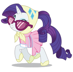 Size: 4000x3957 | Tagged: safe, artist:dragonchaser123, character:rarity, species:pony, species:unicorn, episode:the end in friend, g4, my little pony: friendship is magic, camping outfit, clothing, dress, eyes closed, female, mare, simple background, smiling, solo, sunglasses, transparent background