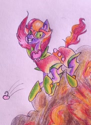 Size: 763x1047 | Tagged: dead source, safe, artist:smirk, oc, oc only, oc:cherry stem, species:earth pony, species:pony, boots, clothing, costume, earth pony oc, mask, shoes, smiling, solo, traditional art