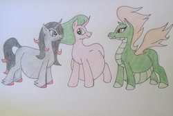 Size: 2958x2001 | Tagged: safe, artist:warrior_stew, community related, character:mistmane, character:oleander, character:tianhuo, them's fightin' herds, hyper, hyper pregnancy, pregnant, traditional art