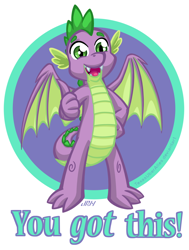 Size: 720x950 | Tagged: safe, artist:texasuberalles, part of a set, character:spike, species:dragon, claws, looking at you, male, solo, thumbs up, winged spike, wings, you got this
