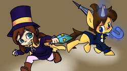 Size: 2732x1536 | Tagged: safe, artist:spheedc, oc, oc:dream chaser, species:pony, species:unicorn, a hat in time, cape, clothing, cute, digital art, hat, hat kid, jacket, male, simple background, stallion, top hat, umbrella