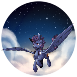 Size: 963x963 | Tagged: safe, artist:ak4neh, oc, oc only, oc:lost, species:pegasus, species:pony, cloud, flying, male, night, solo, stallion