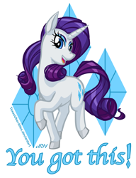 Size: 720x937 | Tagged: safe, artist:texasuberalles, part of a set, character:rarity, species:pony, species:unicorn, colored hooves, cutie mark background, female, looking at you, mare, raised hoof, simple background, solo, white background, you got this