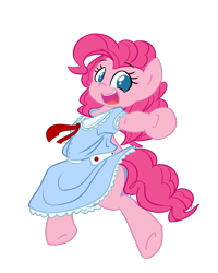 Size: 1200x1500 | Tagged: safe, artist:spheedc, character:pinkie pie, species:earth pony, species:pony, bipedal, clothing, cloud, digital art, dress, female, looking at you, mare, reaching out, semi-anthro, simple background, smiling, solo, transparent background
