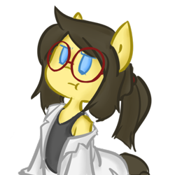Size: 700x700 | Tagged: safe, artist:spheedc, oc, oc:sphee, species:earth pony, species:pony, bipedal, clothing, digital art, female, glasses, lab coat, mare, ponytail, pouting, semi-anthro, shoulder, simple background, solo, transparent background
