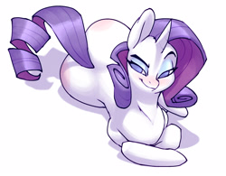 Size: 1835x1430 | Tagged: safe, artist:bigdad, character:rarity, species:pony, species:unicorn, blushing, butt blush, dreamworks face, female, mare, plot, rearity, smiling, smirk