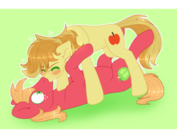 Size: 3200x2500 | Tagged: safe, artist:etoz, artist:tigra0118, character:big mcintosh, character:braeburn, species:earth pony, species:pony, ship:braemac, applecest, blushing, collaboration, cousins, eyes closed, gay, incest, kissing, male, shipping, stallion