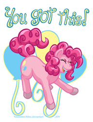 Size: 720x937 | Tagged: safe, artist:texasuberalles, part of a set, character:pinkie pie, species:earth pony, species:pony, colored hooves, cutie mark background, eyes closed, female, mare, solo, you got this