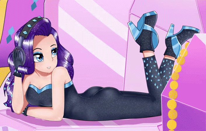 Size: 706x449 | Tagged: safe, artist:focusb, character:rarity, species:human, episode:the other side, g4, my little pony: equestria girls, my little pony:equestria girls, animated, ass, bodysuit, clothing, female, gif, headphones, humanized, looking at you, sexy, shoes, solo, stupid sexy rarity