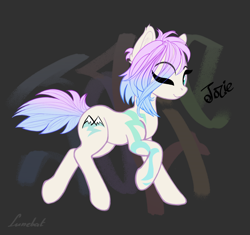 Size: 1374x1289 | Tagged: safe, artist:lunebat, oc, oc:jozie, species:earth pony, species:pony, abstract background, hair over one eye, running