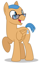 Size: 3071x4902 | Tagged: safe, artist:dragonchaser123, species:pegasus, species:pony, equestria daily, episode:school raze, g4, my little pony: friendship is magic, background pony, glasses, illustrious q, male, moderator, open mouth, raised hoof, shaved mane, short tail, simple background, solo, stallion, transparent background, trusty splendor