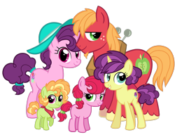 Size: 2160x1656 | Tagged: safe, artist:thecheeseburger, character:big mcintosh, character:sugar belle, oc, parent:big macintosh, parent:sugar belle, parents:sugarmac, species:earth pony, species:pony, species:unicorn, ship:sugarmac, colt, cute, family, female, filly, group, looking at you, macabetes, male, mare, next generation, ocbetes, offspring, shipping, simple background, smiling, stallion, straight, sugarbetes, transparent background
