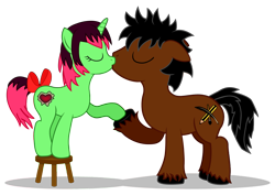 Size: 2500x1771 | Tagged: safe, artist:gutovi, oc, oc only, oc:gutovi, oc:short person, female, kissing, male, shipping, show accurate, simple background, size difference, straight, transparent background