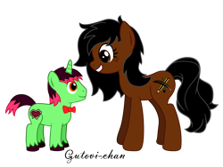 Size: 3333x2500 | Tagged: safe, artist:gutovi, oc, oc only, oc:gutovi, oc:short person, species:earth pony, species:pony, species:unicorn, female, male, oc x oc, rule 63, shipping, show accurate, simple background, size difference, straight, transparent background