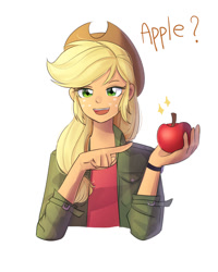 Size: 1200x1500 | Tagged: safe, artist:tcn1205, character:applejack, species:human, my little pony:equestria girls, apple, cute, female, food, humanized, jackabetes, pony coloring, simple background, solo, watch, white background