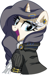 Size: 529x777 | Tagged: safe, artist:pepooni, oc, oc only, oc:queen lunanne, species:pony, species:unicorn, blue eyes, buck legacy, female, jabot, jewel, jewelry, looking at you, mare, not rarity, purple hair, simple background, solo, transparent background