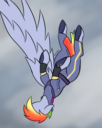 Size: 1181x1481 | Tagged: safe, artist:dyonys, character:rainbow dash, alternate timeline, amputee, apocalypse dash, crystal war timeline, falling, missing limb, missing wing