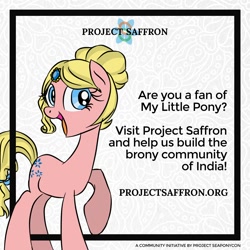 Size: 2000x2000 | Tagged: safe, artist:emositecc, oc, oc:saffron showers, species:pony, nation ponies, advertisement, bow, india, it begins, jewel, jewelry, ponified, project saffron, project seaponycon, solo, tail bow