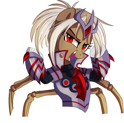 Size: 981x975 | Tagged: safe, artist:pepooni, oc, oc:queen valaria, species:lamia, armor, buck legacy, crown, jewelry, looking at you, original species, red eyes, regalia, simple background, snake pony, solo, transparent background, white hair