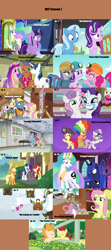 Size: 1760x3958 | Tagged: safe, artist:nightshadowmlp, edit, edited screencap, screencap, character:apple bloom, character:applejack, character:bow hothoof, character:dandy grandeur, character:discord, character:fluttershy, character:hard hat, character:maud pie, character:pear butter, character:pinkie pie, character:prince rutherford, character:princess cadance, character:princess celestia, character:princess luna, character:rarity, character:scootaloo, character:shining armor, character:spearhead, character:spike, character:starlight glimmer, character:strawberry sunrise, character:sweetie belle, character:trixie, character:twilight sparkle, character:twilight sparkle (alicorn), character:windy whistles, character:wrangler, species:alicorn, species:earth pony, species:pegasus, species:pony, species:unicorn, episode:a flurry of emotions, episode:a royal problem, episode:all bottled up, episode:celestial advice, episode:discordant harmony, episode:fluttershy leans in, episode:forever filly, episode:hard to say anything, episode:honest apple, episode:not asking for trouble, episode:parental glideance, episode:rock solid friendship, episode:the perfect pear, g4, my little pony: friendship is magic, buttercup, camera, clothing, cloud, clown wig, cup, cute, cutie mark crusaders, female, fence, filly, food, hat, helmet, house, mining helmet, mlp season compilation, pearabetes, pirate hat, saddle bag, season 7, season 7 compilation, tea, teacup, train, vision board, wall of tags, window