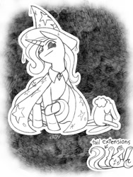 Size: 720x960 | Tagged: safe, artist:texasuberalles, part of a set, character:angel bunny, character:fluttershy, character:trixie, species:pegasus, species:pony, species:rabbit, species:unicorn, cape, clothing, female, grayscale, hat, looking at you, male, mare, monochrome, pencil drawing, traditional art, trio, wet