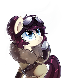 Size: 2733x3310 | Tagged: safe, artist:pepooni, oc, species:pony, belt, blue eyes, buck legacy, clothing, coat, female, goggles, jacket, mare, purple hair, simple background, snow, snow goggles, solo, transparent background